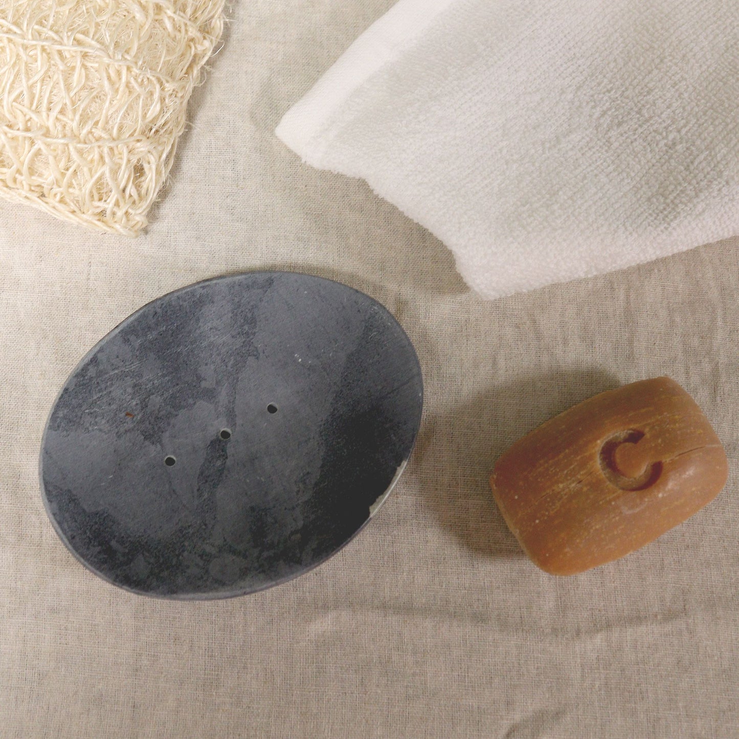 Jabonera de Esteatita Gris  - Óvalo Clásico